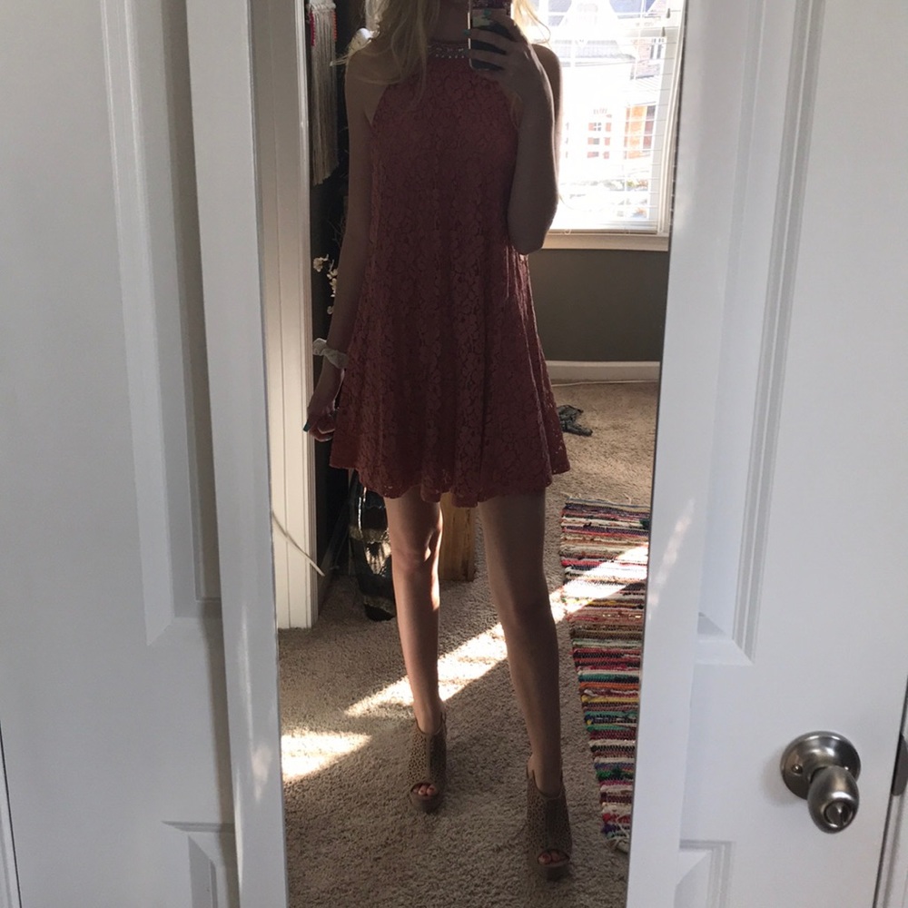 Coral Floral Lace Dress